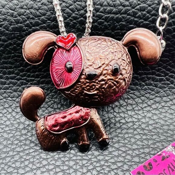 Enamel Love Heart Puppy Dog Animal Chain Necklace/Brooch Pin NWOT - Picture 1 of 3